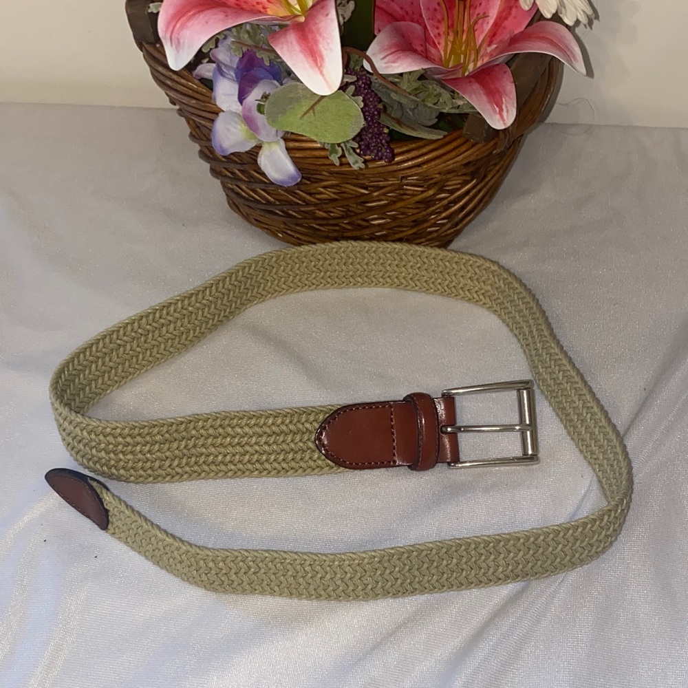 Fossil Women's Beige Woven Belt with Brown Leather
